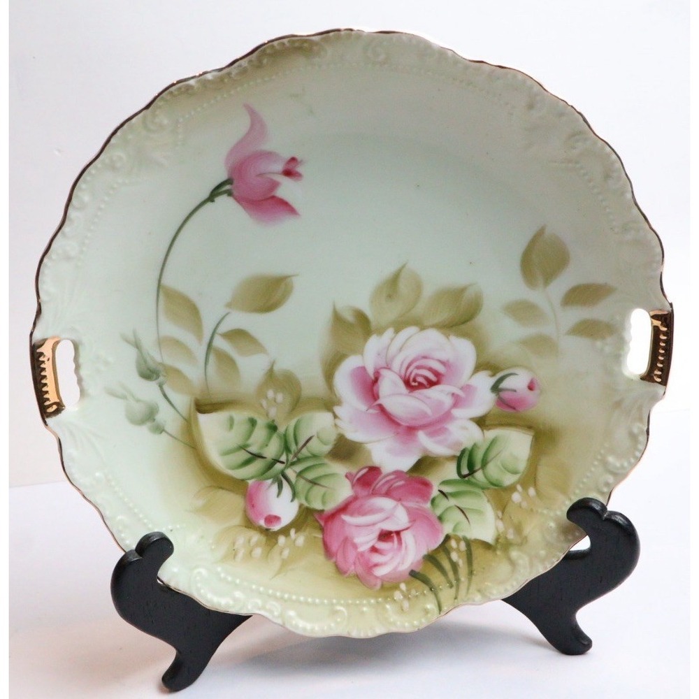 Antique Lefton Floral Decorative Cake Plate Hand Painted Art Deco